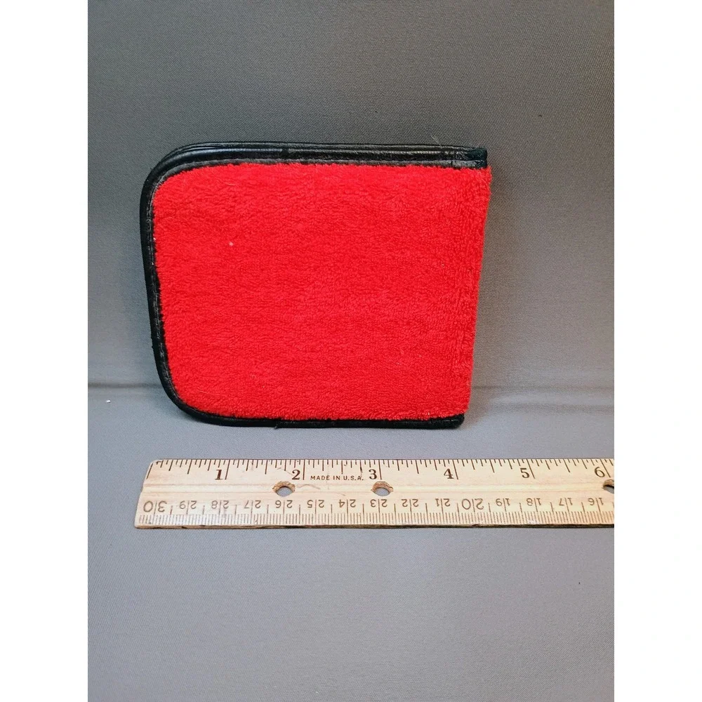 Vtg 80s Red Terry Cloth Folding Compact Mirror IMAGES Logo Black‎ Vinyl Trim
